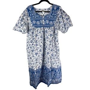 Blue white Indian Cotton block print kaftan Metropolitan Vintage MuMu Dress